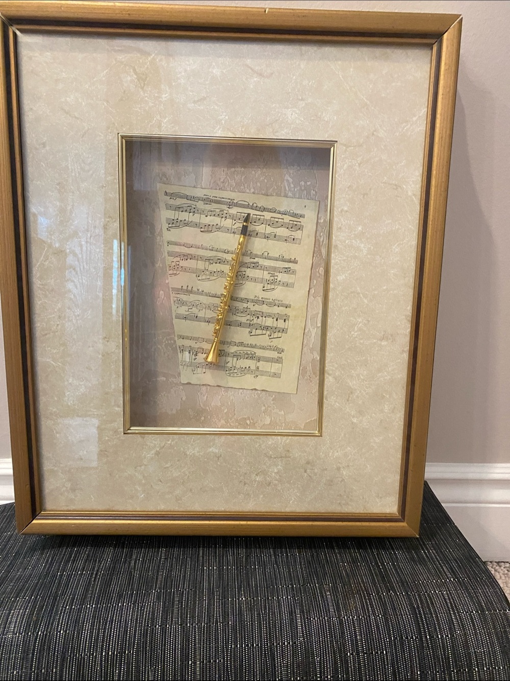 Framed Gold-Flute Sheet Music Wall Accent by